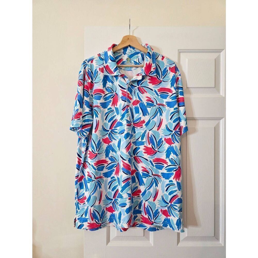 Chubbies Performance Polo Golf Stretch Shirt Floral Blue Mens XL